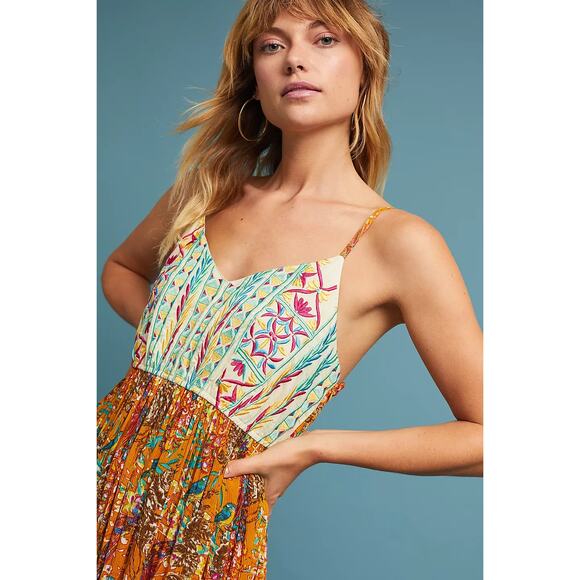 Anthropologie x Raga Womens Parkland Maxi Dress Embroidered Gauzy Bohemian Flowy - Picture 3 of 14